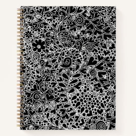 Eleganter Schwarz-Weiß-Blumen-Spitzen-Einband Notizbuch