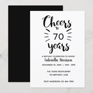 Eleganter Schwarz-Weiß-Cheers bis 70. Geburtstag Einladung