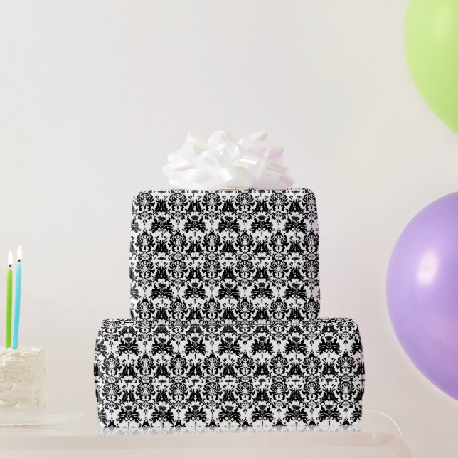 Eleganter Schwarz & Weiß Damask Geschenkpapier (Partygeschenke)