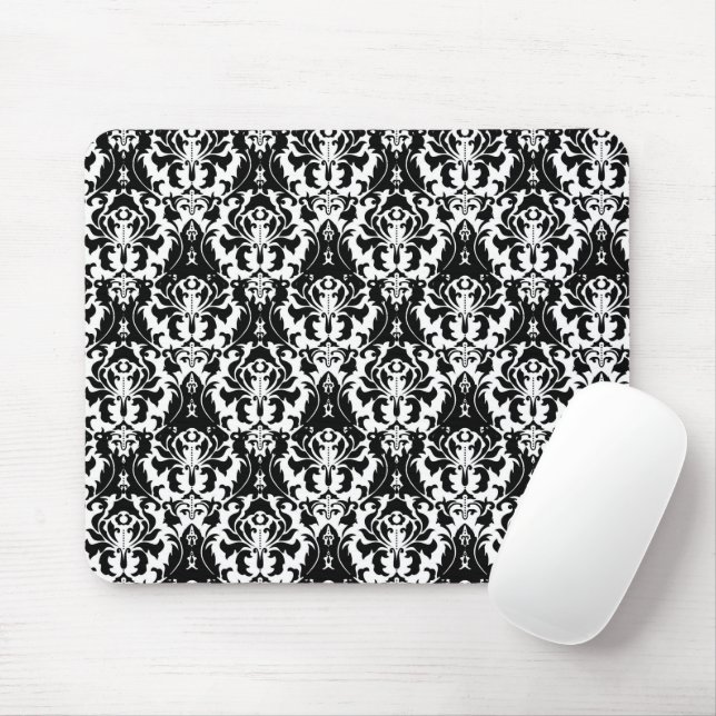 Eleganter Schwarz & Weiß Damask Mousepad (Mit Mouse)