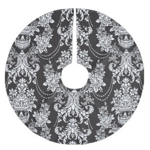 Eleganter Schwarz-Weiß-Damaskus Weihnachten Xmas Polyester Weihnachtsbaumdecke