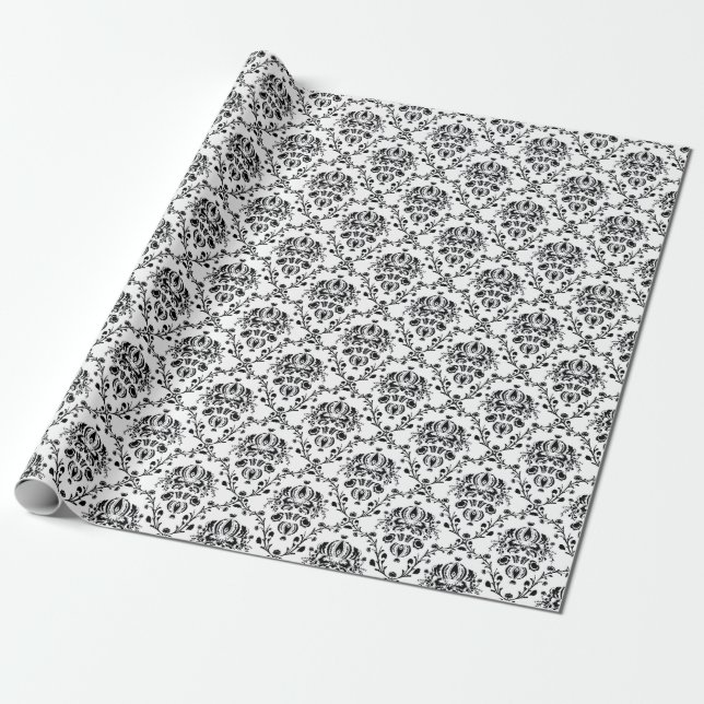 Eleganter Schwarz-Weiß-Damast Geschenkpapier (Ungerollt)