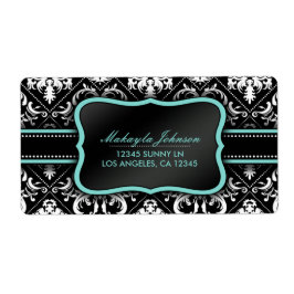 Eleganter Schwarz-Weiß-Damast mit aquamarinem Blau
