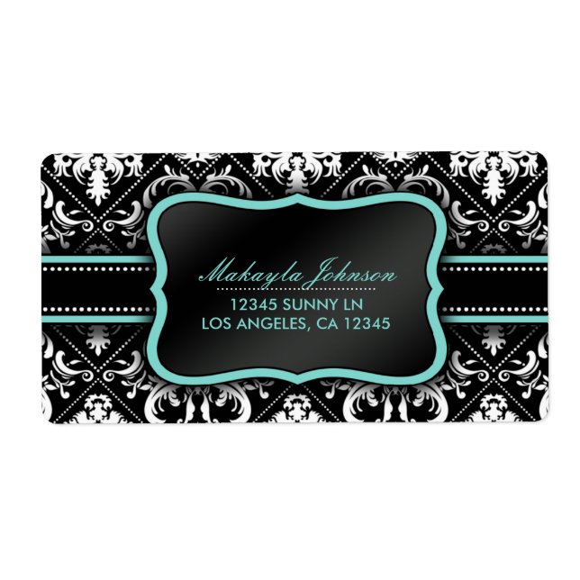Eleganter Schwarz-Weiß-Damast mit aquamarinem Blau (Vorne)