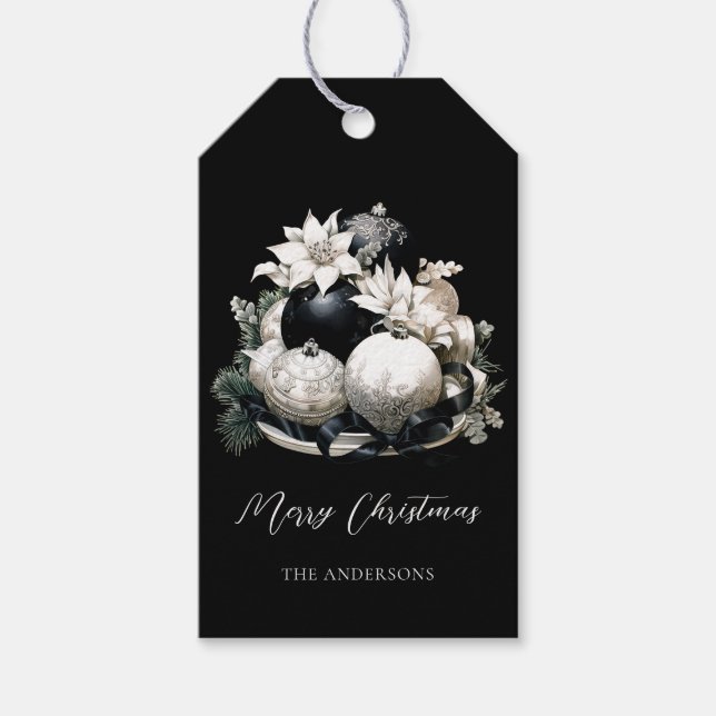 Eleganter Schwarz-Weiß-Elfenbein Weihnachtsschmuck Geschenkanhänger (Vorderseite)