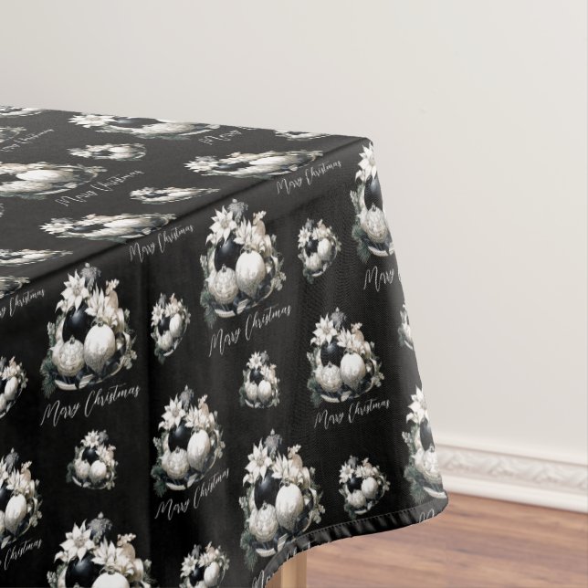 Eleganter Schwarz-Weiß-Elfenbein Weihnachtsschmuck Tischdecke (Beispiel)