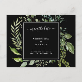 Eleganter Schwarz-Weiß-Eukalyptus Save the Date QR Postkarte