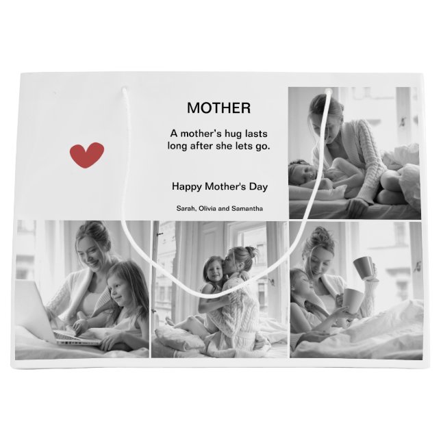 Eleganter Schwarz-Weiß-Fotocollage Muttertag - Große Geschenktüte (Vorderseite)