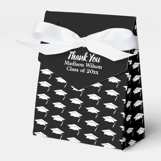 Eleganter Schwarz-Weiß-Graduate-Name-Abschluss Geschenkschachtel (Vorderseite)