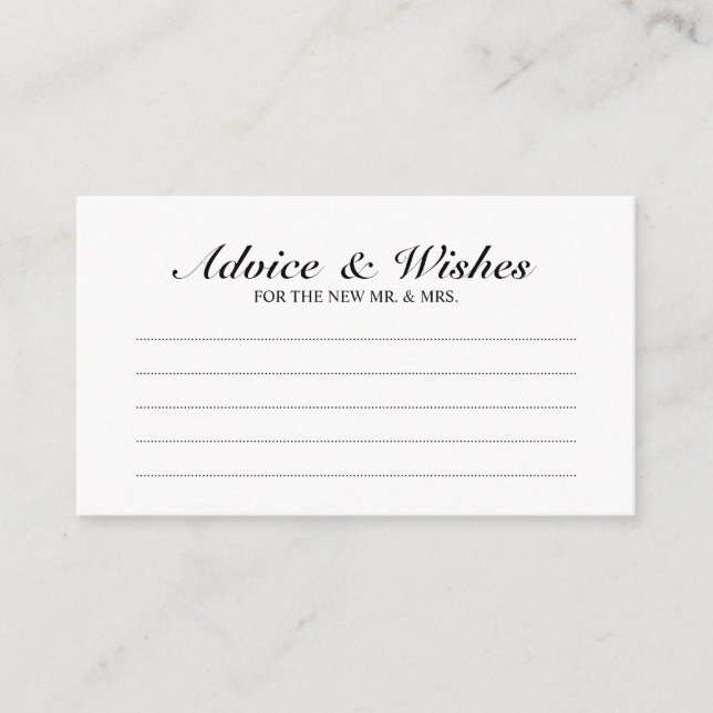 Eleganter Schwarz-Weiß-Hochzeitbeirat und Wünsche Hinweiskarte (Vorderseite)
