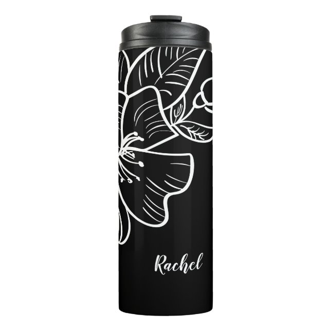 Eleganter Schwarz-Weiß-Individuelle Name Thermosbecher (Vorderseite)