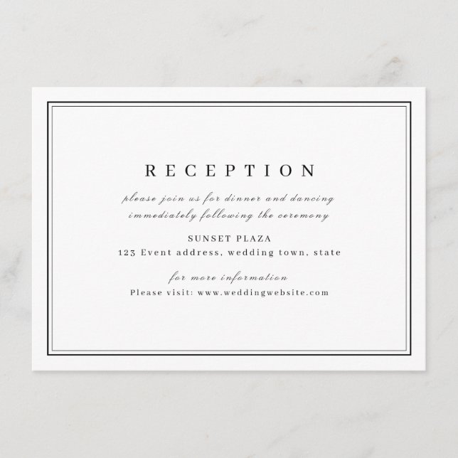 Eleganter Schwarz-weiß minimalistischer Hochzeitse Begleitkarte (Vorderseite)
