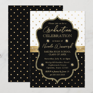 Eleganter Schwarz-Weiß-Polka-Dots-Abschluss Einladung