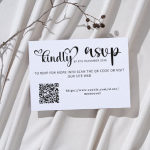 Eleganter Schwarz-Weiß-QR-Code-Hochzeits-Wiedergab RSVP Karte