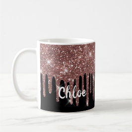 Eleganter Schwarz-Weiß-Rose-Gold-Imitat-Glitzer  Kaffeetasse