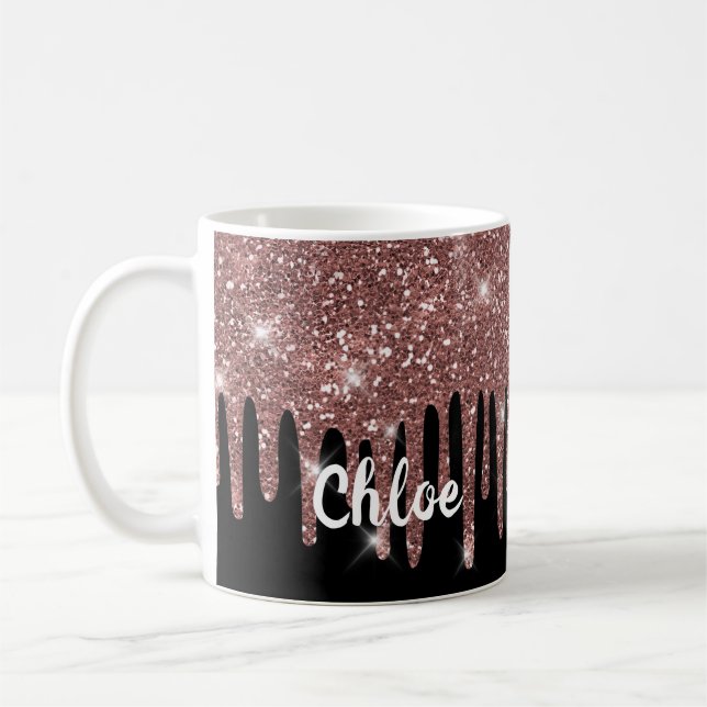 Eleganter Schwarz-Weiß-Rose-Gold-Imitat-Glitzer  Kaffeetasse (Links)