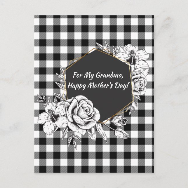 Eleganter Schwarz-Weiß-Rose-Großmüttertag Feiertagspostkarte (Vorderseite)
