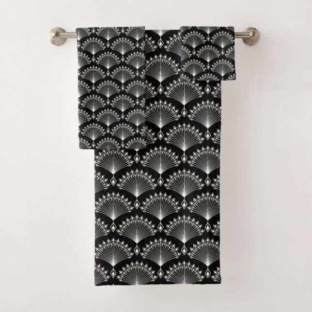 Eleganter Schwarz-Weiß-Schmuck im Deko-Stil Badhandtuch Set (Insitu)