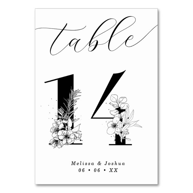 Eleganter Schwarz-Weiß-Tisch 14 Tischnummer (Vorderseite)