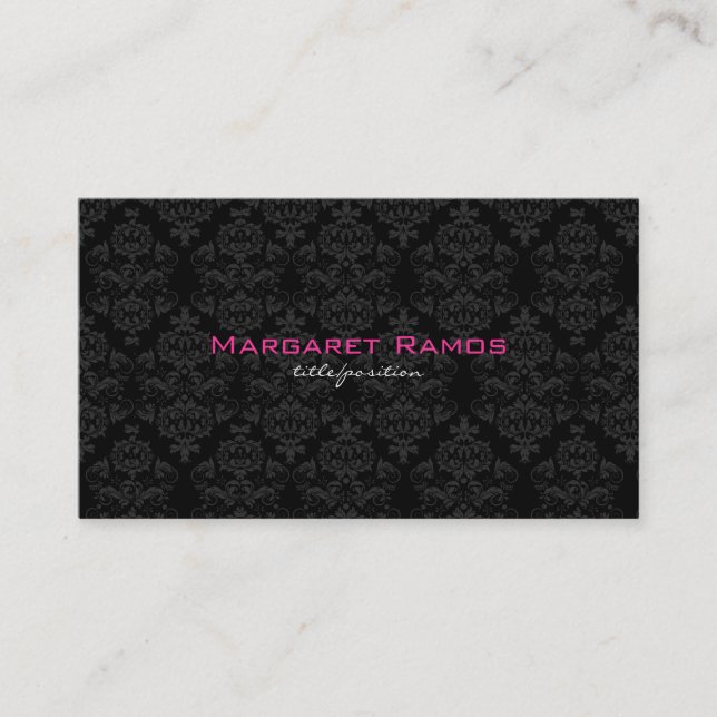 Eleganter Schwarz-Weiß-Vintager Damast 7 Visitenkarte (Vorderseite)