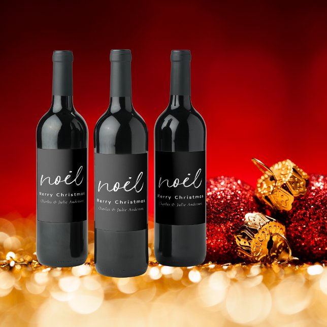 Eleganter Schwarz-Weiß-Weihnachtsurlaub "Weihnacht Weinetikett (Von Creator hochgeladen)