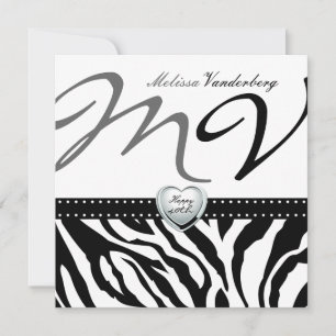Eleganter Schwarz-Weiß Zebra Happy 40. Bithday Einladung