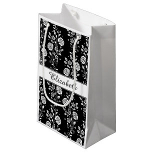 Eleganter schwarz-weißer Blumenmuster Kleine Geschenktüte