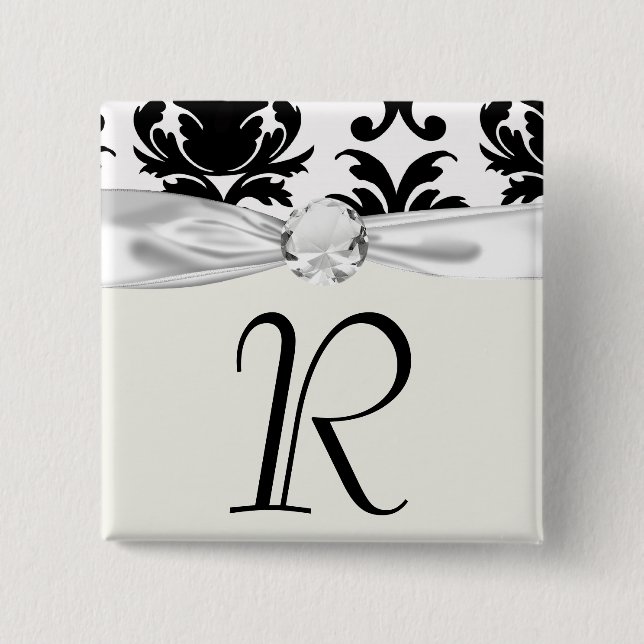 eleganter schwarz-weißer Damast Button (Vorderseite)
