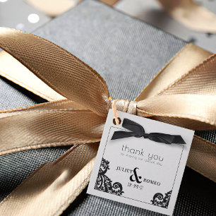 Eleganter schwarz-weißer Damast mit Bow Geschenkanhänger