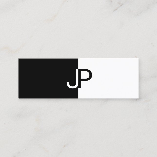 Eleganter Schwarz-weißer Entwurf mit Monogramm Mini Visitenkarte (Vorderseite)