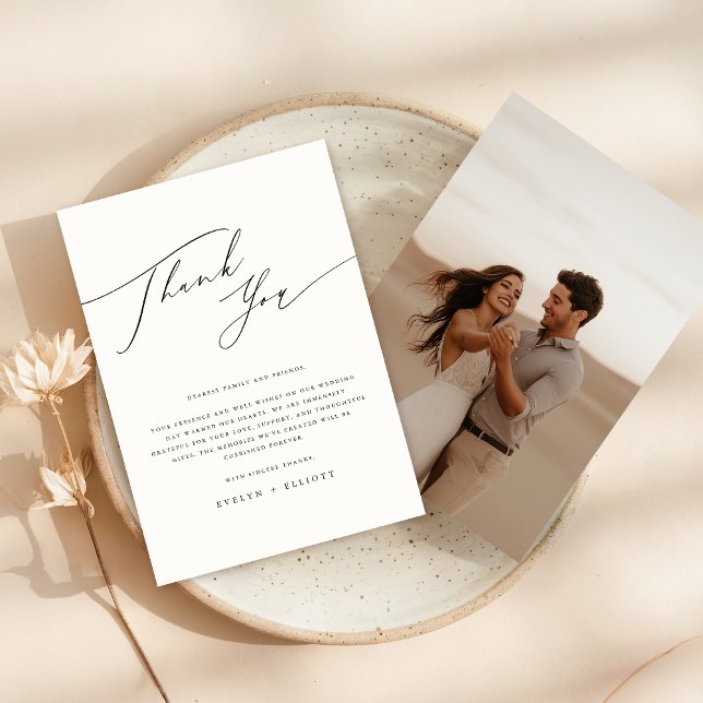 Eleganter Schwarz-weißer Foto Hochzeitstisch Dankeskarte (Von Creator hochgeladen)