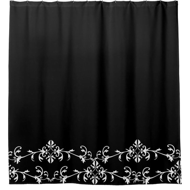 Eleganter Schwarz-weißer Geblüht Duschvorhang (Vorderseite)