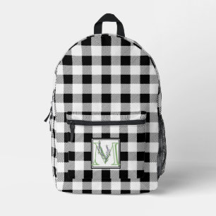 Eleganter Schwarz-weißer Gingham-Brief Bedruckter Rucksack