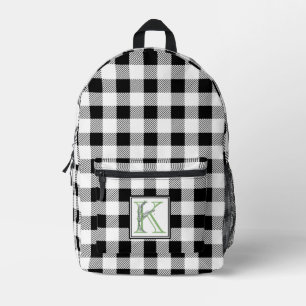 Eleganter Schwarz-weißer Gingham-Brief K Bedruckter Rucksack