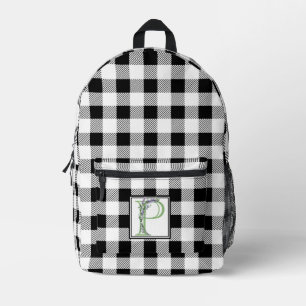 Eleganter Schwarz-weißer Gingham-Brief P Bedruckter Rucksack