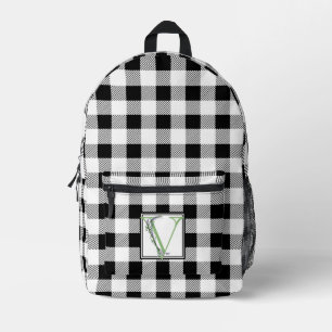 Eleganter Schwarz-weißer Gingham-Monogramm-Brief V Bedruckter Rucksack