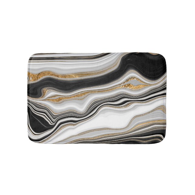 Eleganter Schwarz-weißer Goldmarmor Badematte (Vorderseite)