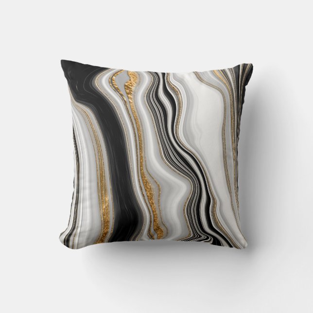 Eleganter Schwarz-weißer Goldmarmor Kissen (Vorderseite)
