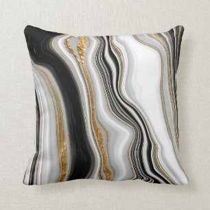 Eleganter Schwarz-weißer Goldmarmor Kissen