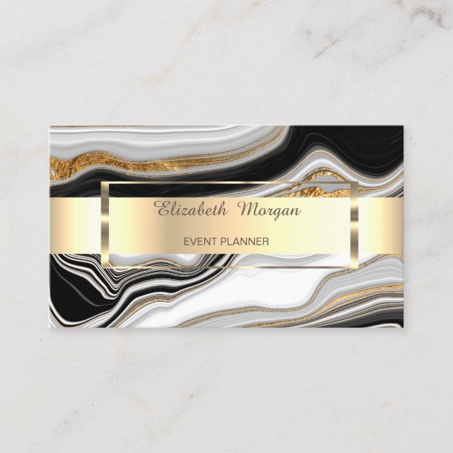 Eleganter Schwarz-weißer Goldmarmor Visitenkarte (Vorderseite)