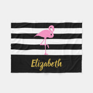 Eleganter Schwarz-weißer Goldrosa Flamingo-Script- Fleecedecke