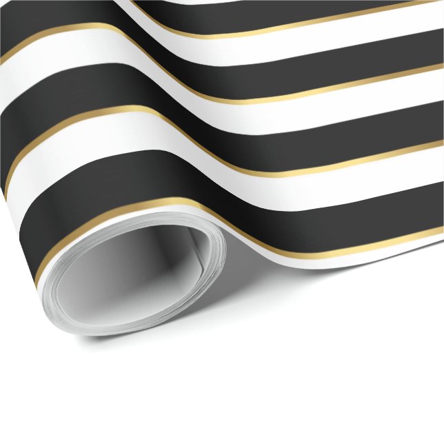 Eleganter Schwarz-weißer, horizontaler Streifen Geschenkpapier (Rolleneckpunkt)
