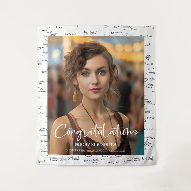 Eleganter Schwarz-weißer Math Foto Abschluss Wandteppich (Vorderseite)