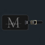 Eleganter Schwarz-weißer Name für Monogramm-Skript Gepäckanhänger<br><div class="desc">Eleganter Schwarz-weißer Name für Monogramm Skript Stilvolle Bag-Tag</div>