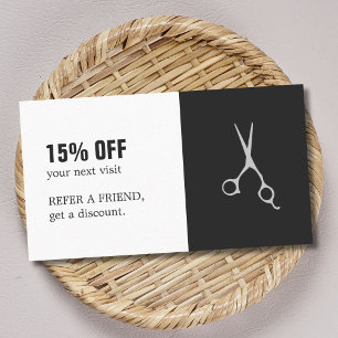 Eleganter Schwarz-weißer Scheren Haarsalon Coupon
