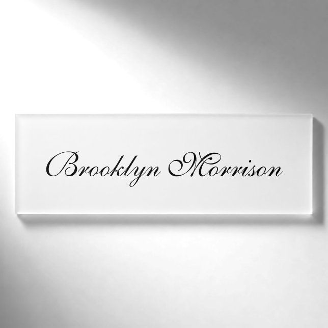 Eleganter Schwarz-weißer Skriptname Namenschild (Vorderseite)
