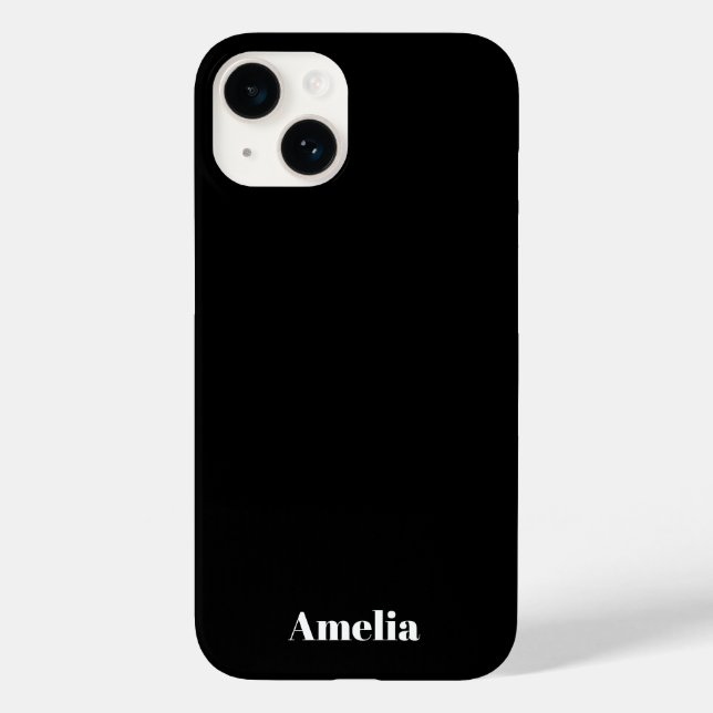 Eleganter Schwarz-weißer Skriptname Personalisiert Case-Mate iPhone 14 Hülle (Rückseite)