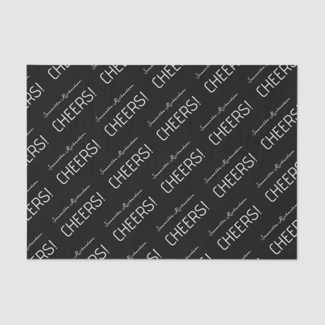 Eleganter Schwarz-weißer Skriptname Seidenpapier (Vorderseite)