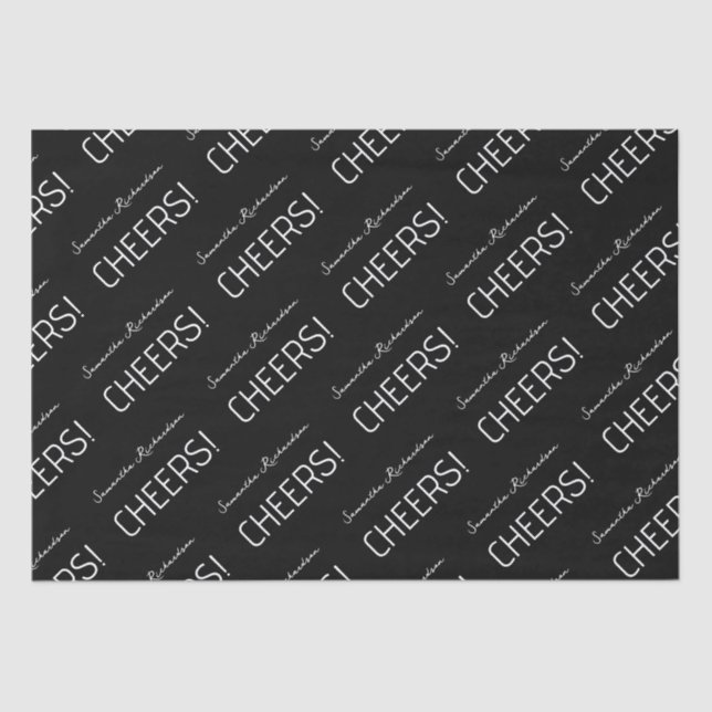 Eleganter Schwarz-weißer Skriptname Seidenpapier (Vorderseite)