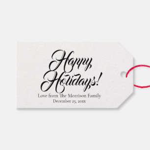 Eleganter Schwarz-weißer Skripttext Holidays Geschenkanhänger